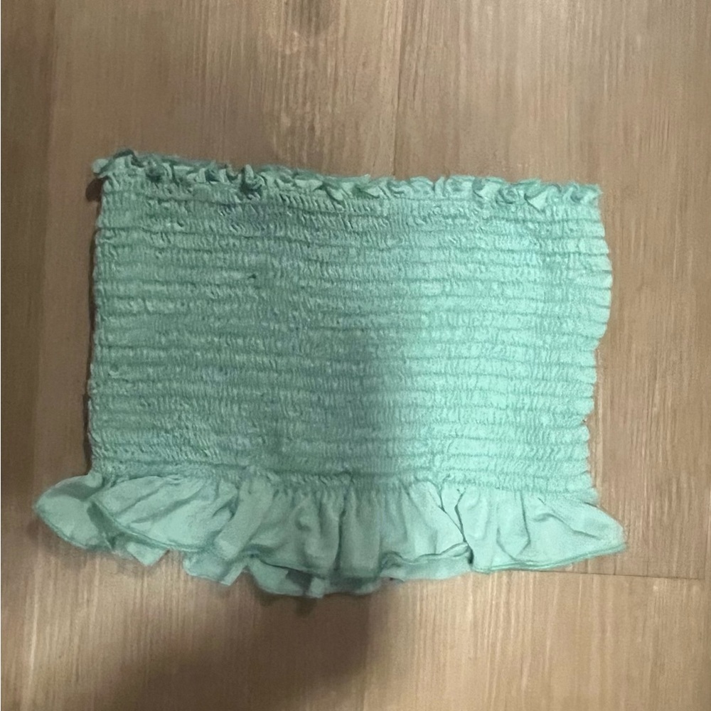 Forever 21 Mint Green Smocked Ruffle Crop Top